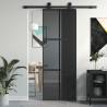 Sliding Door Black 76x205 cm Tempered Glass and Aluminium Colour black Size 76 x 205 cm Quantity in Package 1 Pattern 3x2 grids 