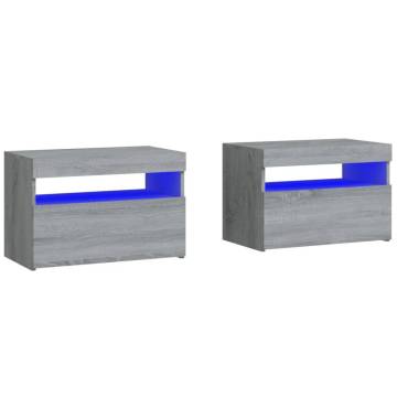 Stylish Grey Sonoma Bedside Cabinets with LED Lights - 2 pcs