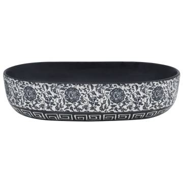 Elegant Black & Blue Oval Countertop Basin - 59x40 cm