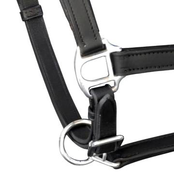 Adjustable Real Leather Headcollar for Ponies - Black