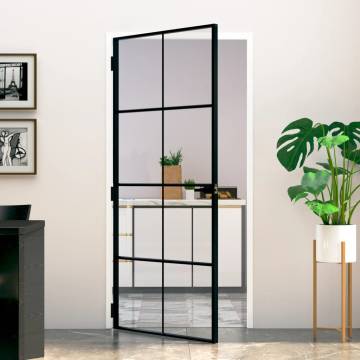 Modern Interior Door: Black Tempered Glass & Aluminium 93x201.5cm