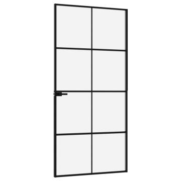 Modern Interior Door: Black Tempered Glass & Aluminium 93x201.5cm