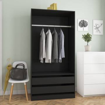 Stylish Black Wardrobe - Engineered Wood 100x50x200 cm