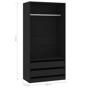 Stylish Black Wardrobe - Engineered Wood 100x50x200 cm