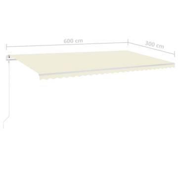 Manual Retractable Awning with LED - 6x3m Cream | HipoMarket