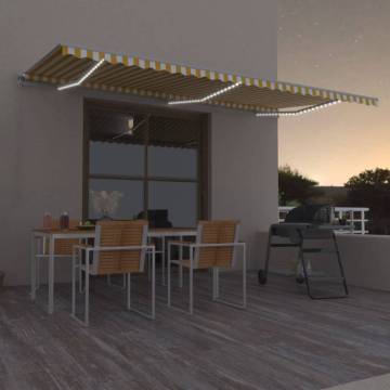 Manual Retractable Awning with LED - Yellow & White 600x350 cm