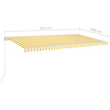 Manual Retractable Awning with LED - Yellow & White 600x350 cm