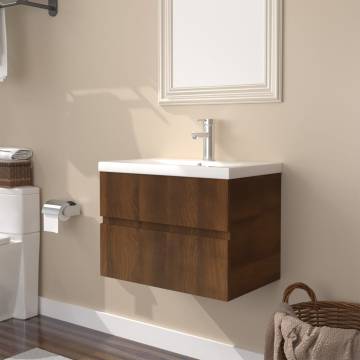 Stylish Brown Oak Sink Cabinet with Built-in Basin