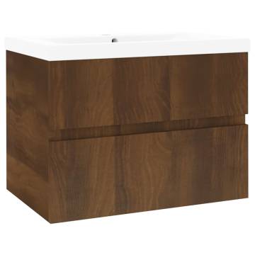 Stylish Brown Oak Sink Cabinet with Built-in Basin