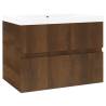 Stylish Brown Oak Sink Cabinet with Built-in Basin