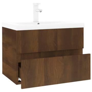 Stylish Brown Oak Sink Cabinet with Built-in Basin