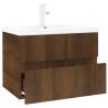 Stylish Brown Oak Sink Cabinet with Built-in Basin