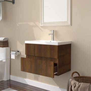 Stylish Brown Oak Sink Cabinet with Built-in Basin