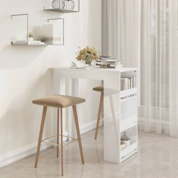 Stylish High Gloss White Bar Table with Storage Rack - 102x50 cm