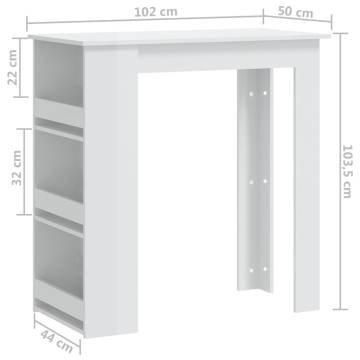 Stylish High Gloss White Bar Table with Storage Rack - 102x50 cm