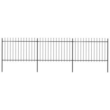 Elegant Black Steel Garden Fence 5.1x1.2m with Spear Top