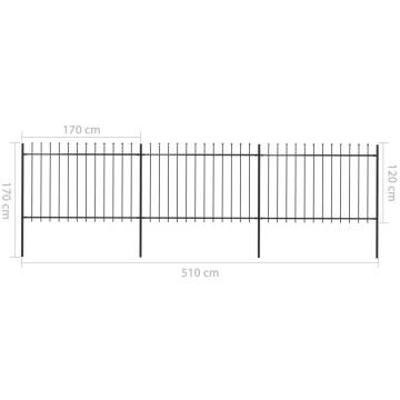 Elegant Black Steel Garden Fence 5.1x1.2m with Spear Top