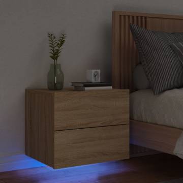 Wall-Mounted Bedside Cabinet with LED Lights - Sonoma Oak