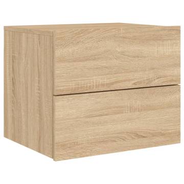 Wall-Mounted Bedside Cabinet with LED Lights - Sonoma Oak