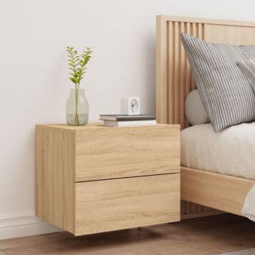 Wall-Mounted Bedside Cabinet with LED Lights - Sonoma Oak