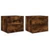 Wall-Mounted Bedside Cabinets with LED Lights - Smoked Oak