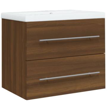 Brown Oak Sink Cabinet with Built-in Basin - Stylish & Practical