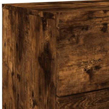 Wall-Mounted Bedside Cabinets with LED Lights - Smoked Oak