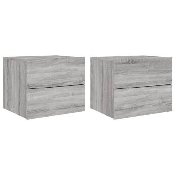 Wall-mounted Bedside Cabinets with LED Lights - Grey Sonoma