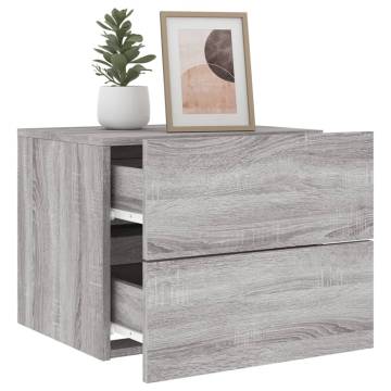 Wall-mounted Bedside Cabinets with LED Lights - Grey Sonoma