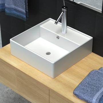 Stylish Ceramic Square Basin with Overflow & Faucet Hole 41x41 cm