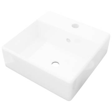 Stylish Ceramic Square Basin with Overflow & Faucet Hole 41x41 cm