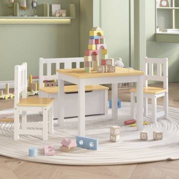 4 Piece Children Table and Chair Set - White & Beige MDF