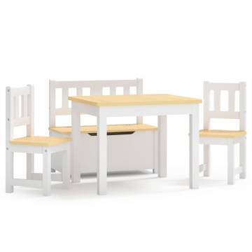 4 Piece Children Table and Chair Set - White & Beige MDF