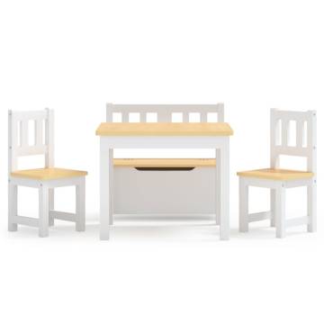 4 Piece Children Table and Chair Set - White & Beige MDF