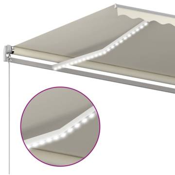 Manual Retractable Awning with LED - 500x350 cm Cream