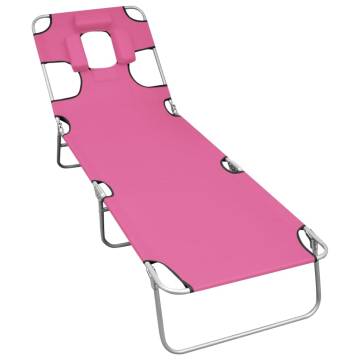 Folding Sun Lounger with Head Cushion - Magento Pink