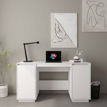 Desk White 140x50 cm - Solid Wood Pine for Home & Office