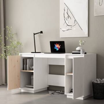 Desk White 140x50 cm - Solid Wood Pine for Home & Office