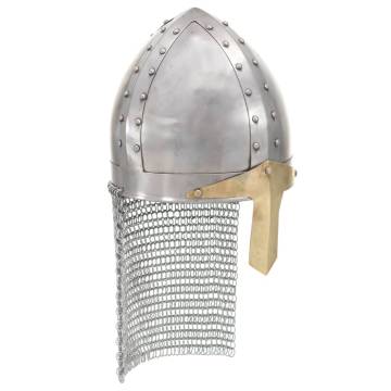 Antique Crusader Knight Helmet Replica - LARP Silver Steel