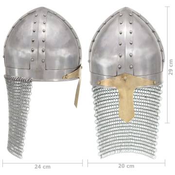 Antique Crusader Knight Helmet Replica - LARP Silver Steel