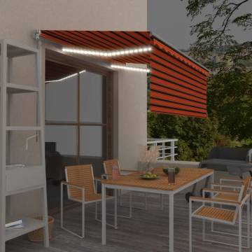 Manual Retractable Awning with LED - 3x2.5m Orange & Brown