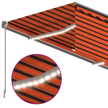 Manual Retractable Awning with LED - 3x2.5m Orange & Brown