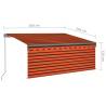 Manual Retractable Awning with LED - 3x2.5m Orange & Brown