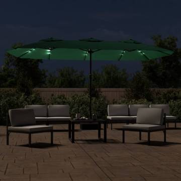 Double-Head Parasol with LEDs Green - Shade & Style (449x245 cm)