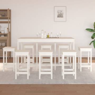 9 Piece Bar Set - White Solid Wood Pine | HipoMarket