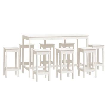 9 Piece Bar Set - White Solid Wood Pine | HipoMarket