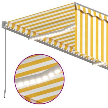 Manual Retractable Awning with Blind & LED - 3.5x2.5m Yellow & White