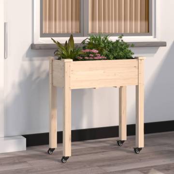 Wheeled Planter with Liner - Solid Wood Fir - 71x37x80 cm