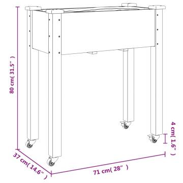 Wheeled Planter with Liner - Solid Wood Fir - 71x37x80 cm