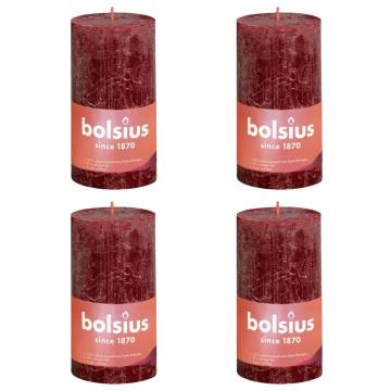 Bolsius Rustic Pillar Candles Velvet Red - 4 pcs - 130x68 mm